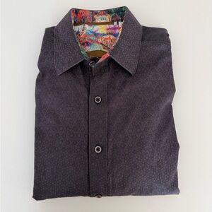 Robert Graham Classic Dark Purple Print Shirt with Vibrant Collar